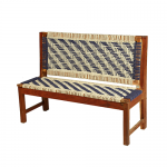 White and Blue Handmade Wooden Bench Knitted with Cotton Dori