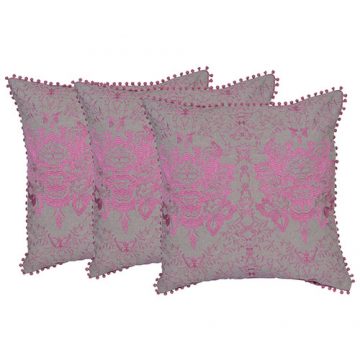 Set of 3 Pink and Beige Cotton Velvet Cushion Cover