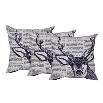 Set of 3 Black & White Swamp Deer Print Cotton Cushion Cover