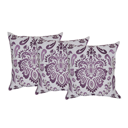 Set of 3 Organic Cotton White and Purple Embroidered Cushion Covers