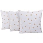 Set of 3 Yellow Star Printed White Velvet Cushion Covers
