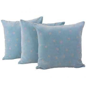 Machine Embroidered Velvet Blue Color Set of 3 Velvet Cushion Cover