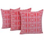 Machine Embroidered Peach Color Set of 3 Velvet Cushion Cover