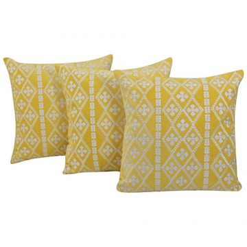 Machine Embroidered Velvet Yellow Color Set of 3 Cushion Cover