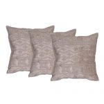 Machine embroidery poly Velvet Beige Color Set of 3 Cushion Cover
