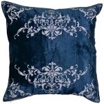 Machine Embroidered Velvet Blue Color Set of 3 Cushion Cover