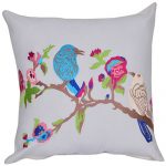 Set of 3 Bird Embroidery White Cotton Cushion Cover