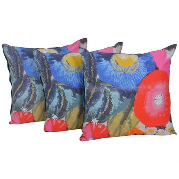 Set of 3 Multicolor Flowers Printed Cotton Cushion Cover