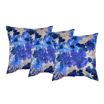 Set of 3 Blue Poly Silk Cushion Cover
