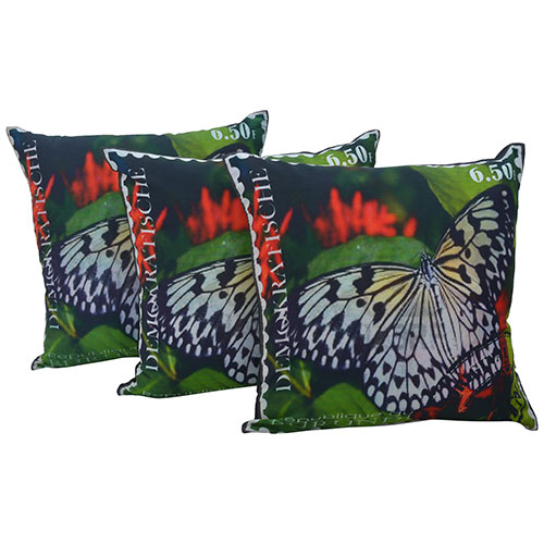 Set of 3 Multi Color Digital Butterfly Print Cotton Cushion