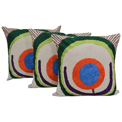 Aari Embroidered Set of 3 Chambray Cotton Cushion Cover
