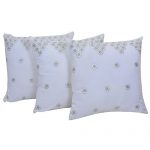Set of 3 White Embroidered Suede Cushion Cover