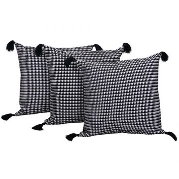 White and Black Set of 3 Cotton Cushion Cover