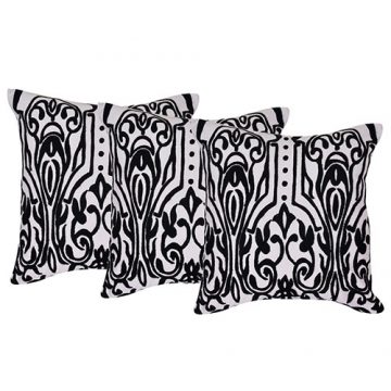 Set of 3 Cotton Aari Woollen Embroidered Cotton White & Black Color Cushion Cover Set of 3 Cotton Aari Woollen Embroidered Cotton White & Black Color Cushion Cover