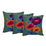Set of 3 digital printed and  Aari Embroidered  organic Cotton Cushion Cover