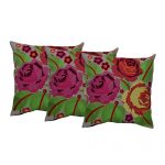 Set of 3 Cotton Machine Rose Flower Embroidered Cushion Cover