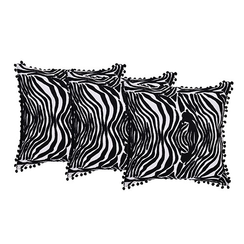 Set of 3 Cotton Aari Embroidered Cotton Black & White Color Cushion Cover