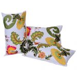 Set of 3 Flower Leaf Embroidered  organic Cotton Pillow Cover (30x50)