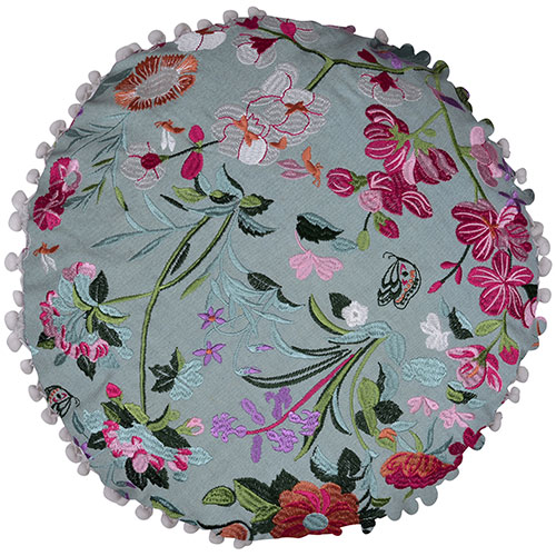 Multi Color Round Flower Print Organic Cotton Cushion Cover
