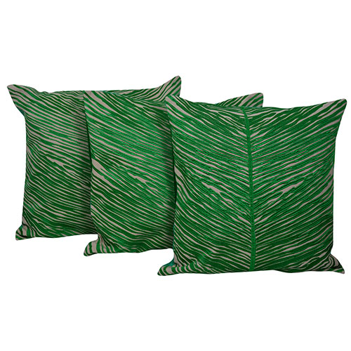 Set of 3 Cotton Embroidered Green Cushion Cover