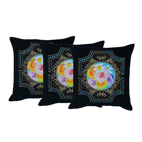 Set of 3 Embroidered Dupion & Velvet Cushion Cover
