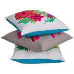 Set of 3 Flower Embroidered Chambray Cotton Cushion Cover