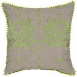 Beige and Green Set of 2 Embroidered Chambray Cotton Cushion Cover