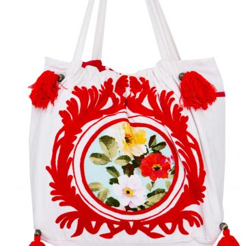 White and Red Cotton Tote Bag