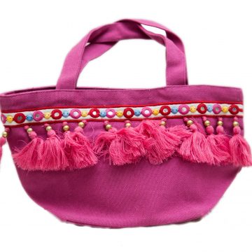 Pink Canvas Small Hand Bag For Women (FUSION)