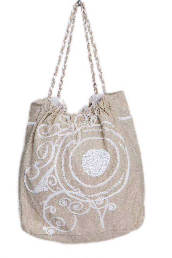 Women Cotton Beige and White Tote Bag (NOOR3)
