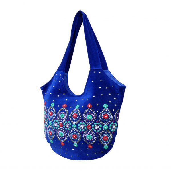 Blue Velvet Party Hand Bag For Women (PARAG1)