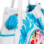 Sky Blue and White Cotton Tote Bag For Women (NINA3)