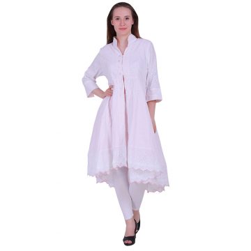 Beautiful Schiffli Embroidery White Flair Kurti (Raina) Beautiful Schiffli Embroidery White Flair Kurti (Raina)