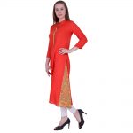 Rayon Fabric Stylish Collar With 3/4 Sleeves Orange Color A Line Kurta (PREM)