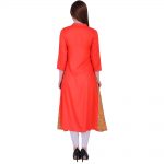 Rayon Fabric Stylish Collar With 3/4 Sleeves Orange Color A Line Kurta (PREM)