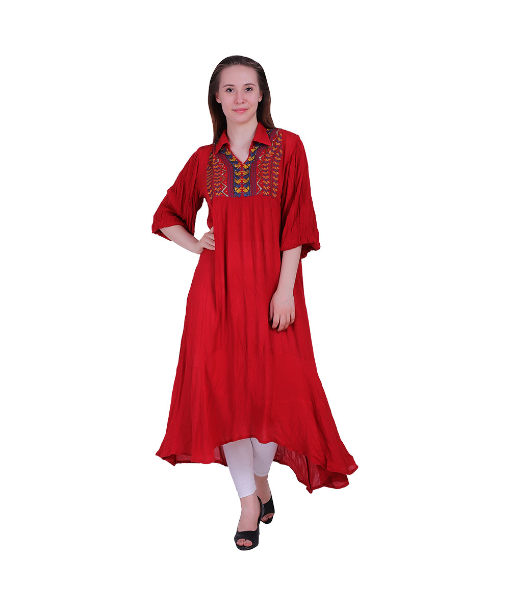 Rayon Fabric Collar Long Gown Dress With Red Color (LAILA)