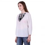 White Color Cotton Fabric Embroidered Top