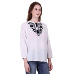 White Color Cotton Fabric Embroidered Top