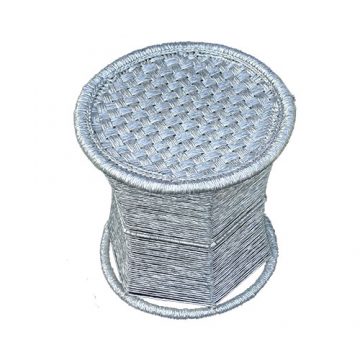 Handmade Knitted Silver Round Stool