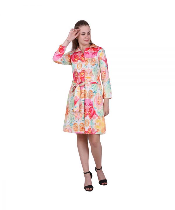 Beautiful Digital Floral Printed Embroidered Short Dress