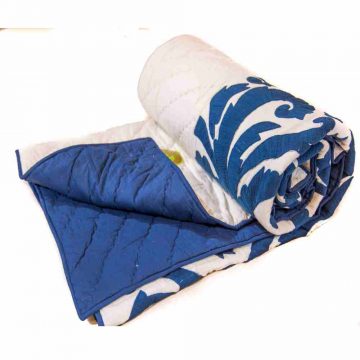 Blue and White Woolen Embroidered Jaipuri Cotton Voile Quilt