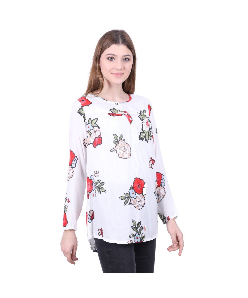 White Rayon Printed Top for Women
