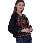 Black Cotton Embroidered Jacket for Women (Neti)