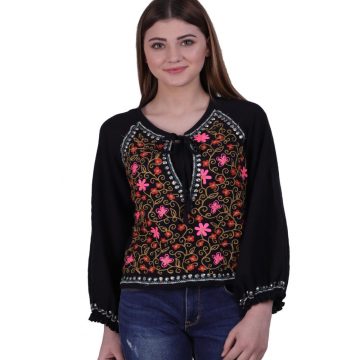 Black Cotton Embroidered Jacket for Women