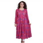 Rani	Pink Rayon Crepe Embroidered Ethnic Dress for Women (Charvi)