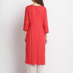 RED EMBROIDERED 100% PURE  ORGANIC VISCOSE  RAYON  KURTA
