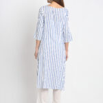 "ELEPHANT EMBROIDERED 100% PURE ORGANIC YARN DYED COTTON STRIPED   KURTA  "