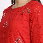 3D MIRROR  EFFECT EMBROIDERED RED 100% ORGANIC COTTON  KURTA