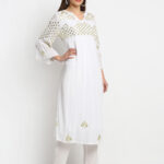 100% ORGANIC VISCOSE   KURTI WITH 3D EMBROIDERED MIRROR EFFECT AND PANT "