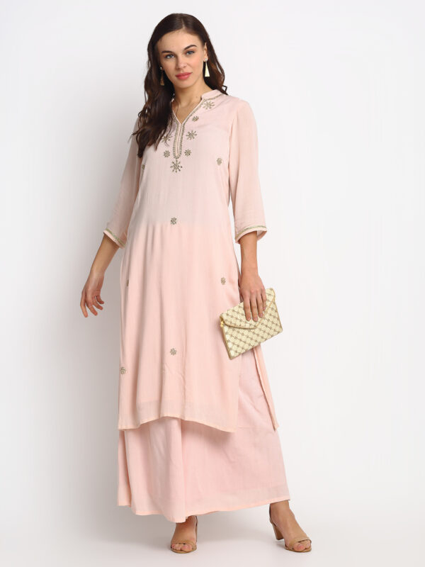 PINK GOTTA WORK EMBELLISHED  100 % PURE ORGANIC  RAYON CREPE KURTA SET